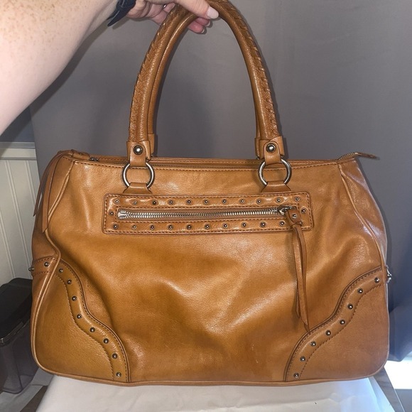 Michael Michael Kors Women's Brown Tan Leather Studded Work Bag Purse Handbag - Picture 3 of 16